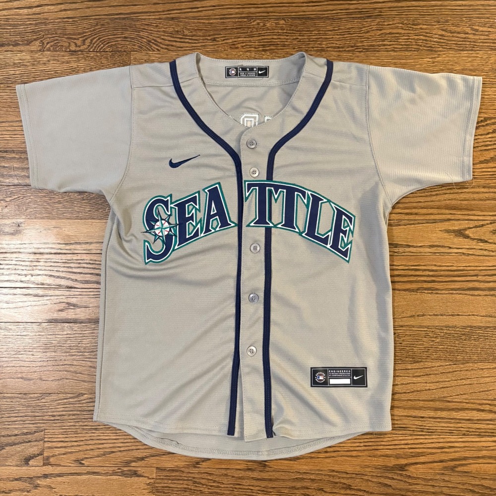 Nike Seattle Mariners MLB Emerson 45 Baseball Jersey Gray Blue Youth XL